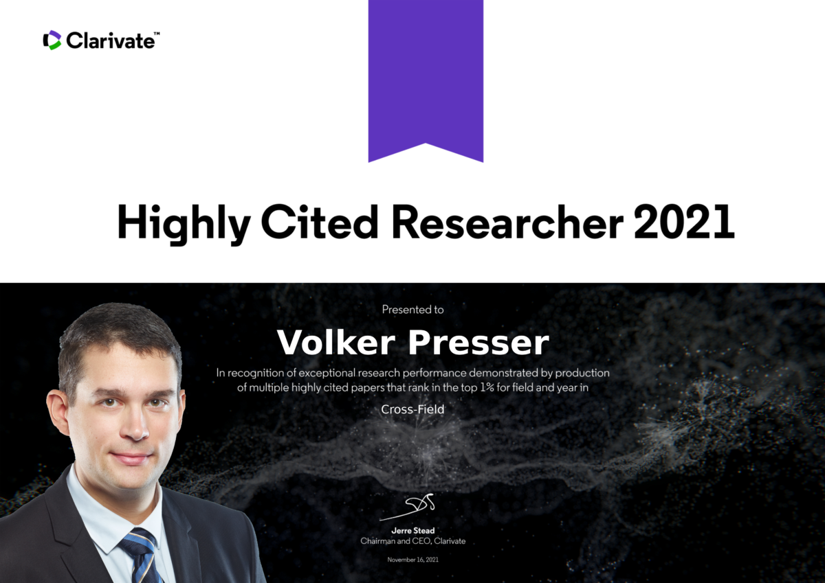 Volker Presser in den Highly Cited Researchers Index 2021 aufgenommen 4