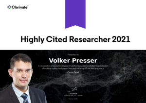 Volker Presser in den Highly Cited Researchers Index 2021 aufgenommen 4